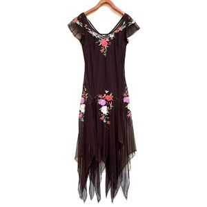 Embroidered Floral Chiffon Sequin Dancing Party Dress, Size Small